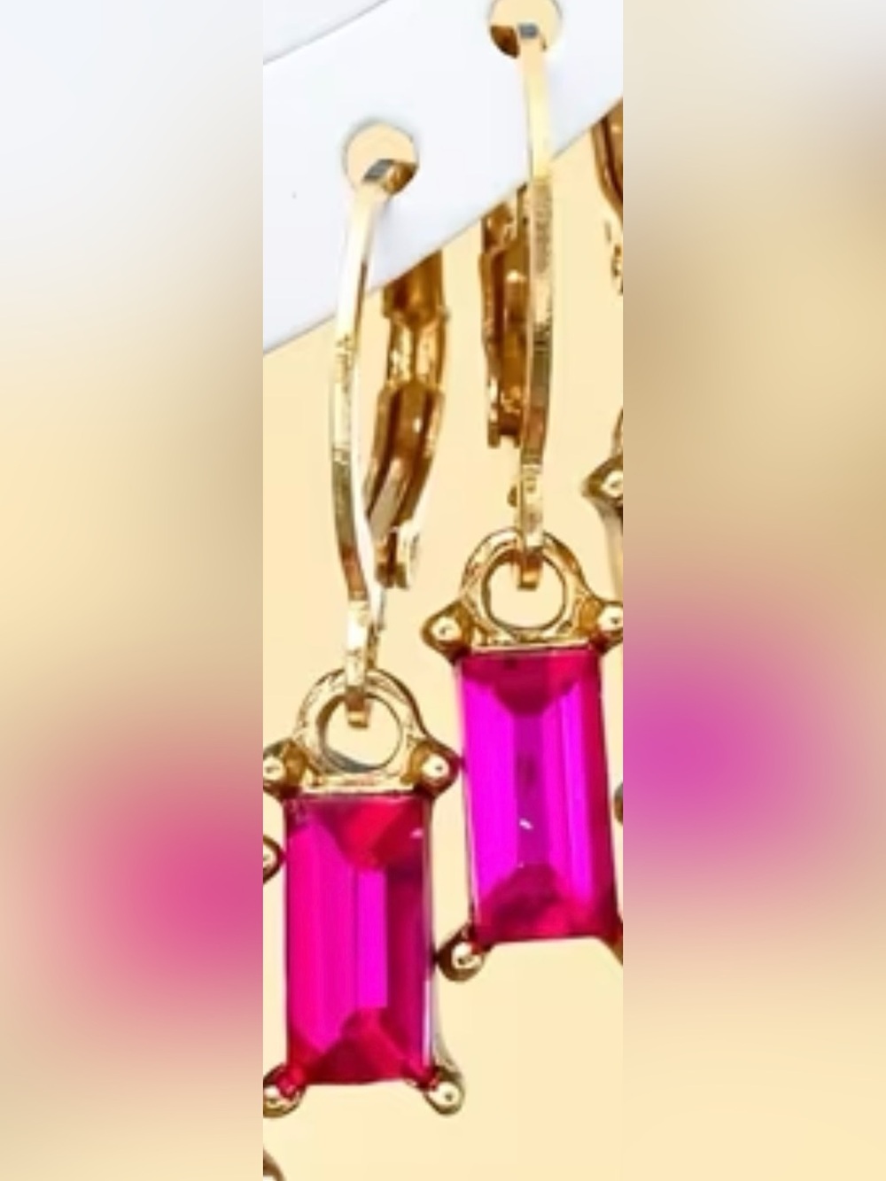 Gold and Vibrant Pink Rectangular Drop Earrings - Women Jewelry